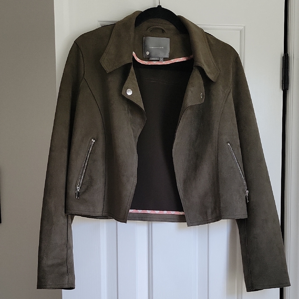 Anthropologie Olive Green Suede-Look Moto Jacket